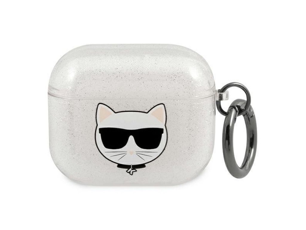 Pouzdro pro AirPods 3 stříbrné Glitter Choupette KLA3UCHGS