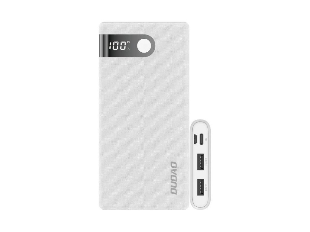 Power banka 10000 mAh 2x USB / USB Typ C / micro USB 2 A s LED displejem bílá (K9Pro-01)