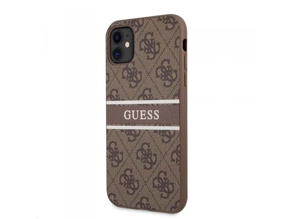 PU 4G Printed Stripe Zadní Kryt pro iPhone 11 Brown