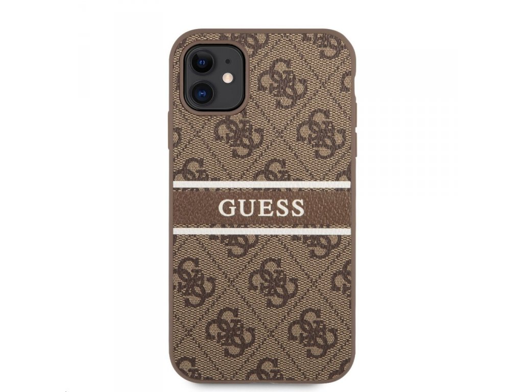 PU 4G Printed Stripe Zadní Kryt pro iPhone 11 Brown