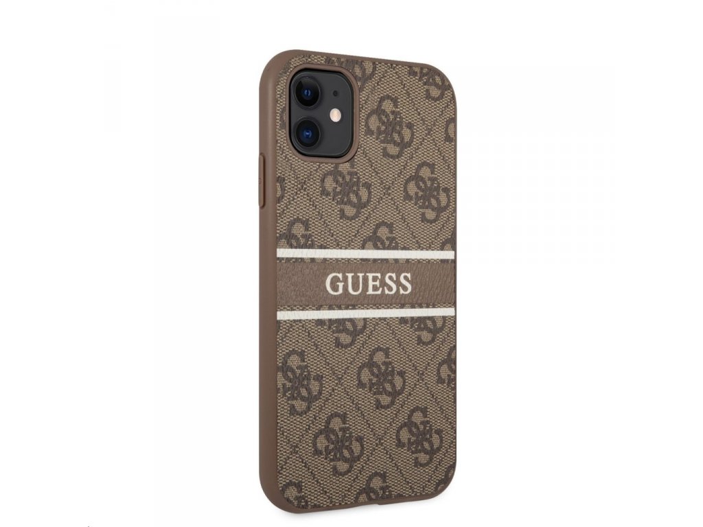 PU 4G Printed Stripe Zadní Kryt pro iPhone 11 Brown