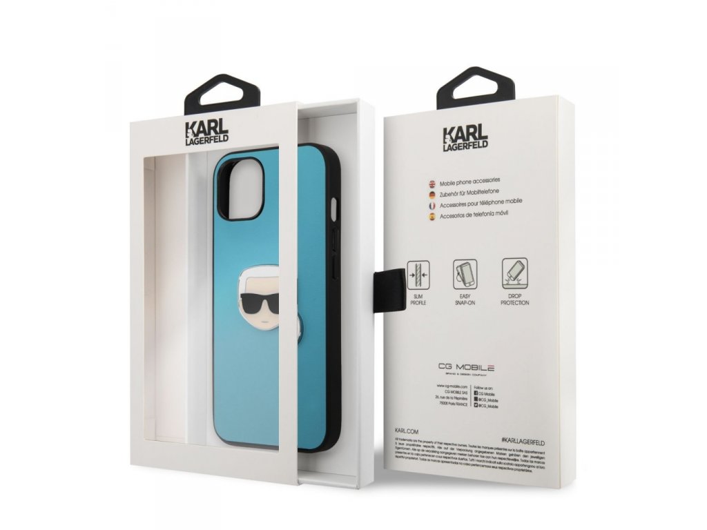 PU Leather Karl Head Kryt pro iPhone 13 mini Blue