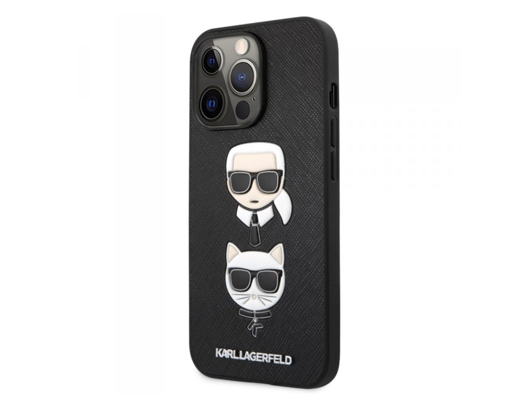 PU Saffiano Karl and Choupette Heads Kryt pro iPhone 13 Pro Max Black