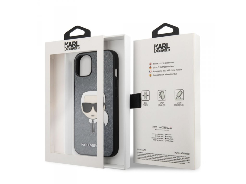 PU Saffiano Karl Head Kryt pro iPhone 13 mini Silver