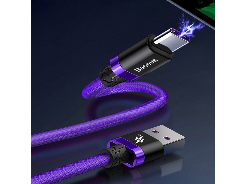 Purple Gold Red kabel v nylonovém opletení USB / USB-C SuperCharge 40W Quick Charge 3.0 QC 3.0 2M červený (CATZH-B09)