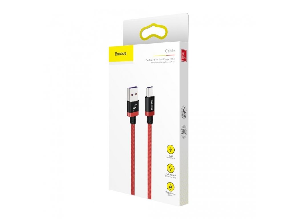 Purple Gold Red kabel v nylonovém opletení USB / USB-C SuperCharge 40W Quick Charge 3.0 QC 3.0 2M červený (CATZH-B09)