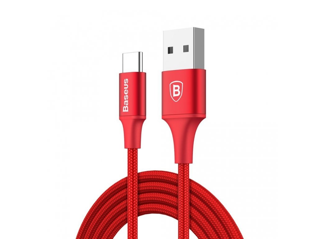 Rapid odolný nylonový kabel USB / USB Typ C z diodou LED 2A 1m červený (CATSU-B09)