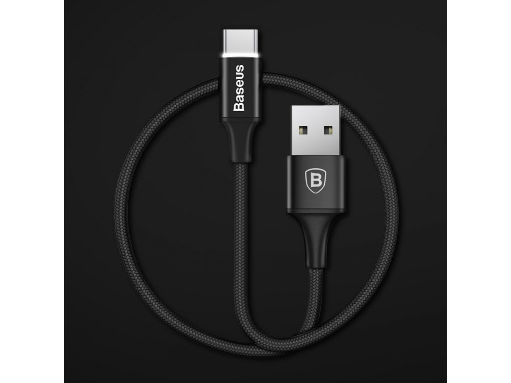 Rapid odolný nylonový kabel USB / USB Typ C z diodou LED 2A 1m červený (CATSU-B09)