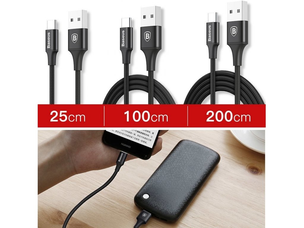 Rapid odolný nylonový kabel USB / USB Typ C z diodou LED 2A 1m červený (CATSU-B09)