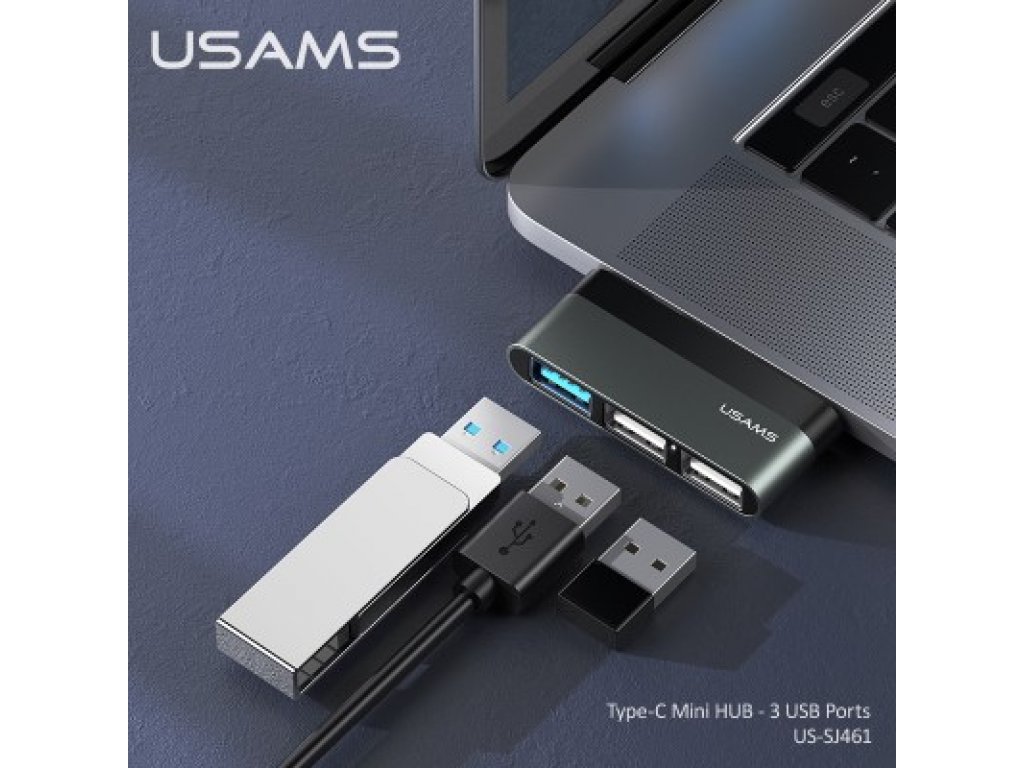 Redukce USAMS Type-C Mini HUB (3 USB Porty) - šedá