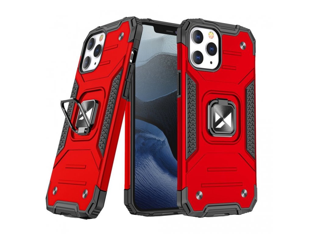 Ring Armor obrněný hybridní kryt + magnetický držák iPhone 12 Pro Max červený