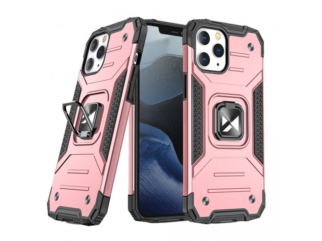 Ring Armor obrněný hybridní kryt + magnetický držák iPhone 12 Pro Max růžový