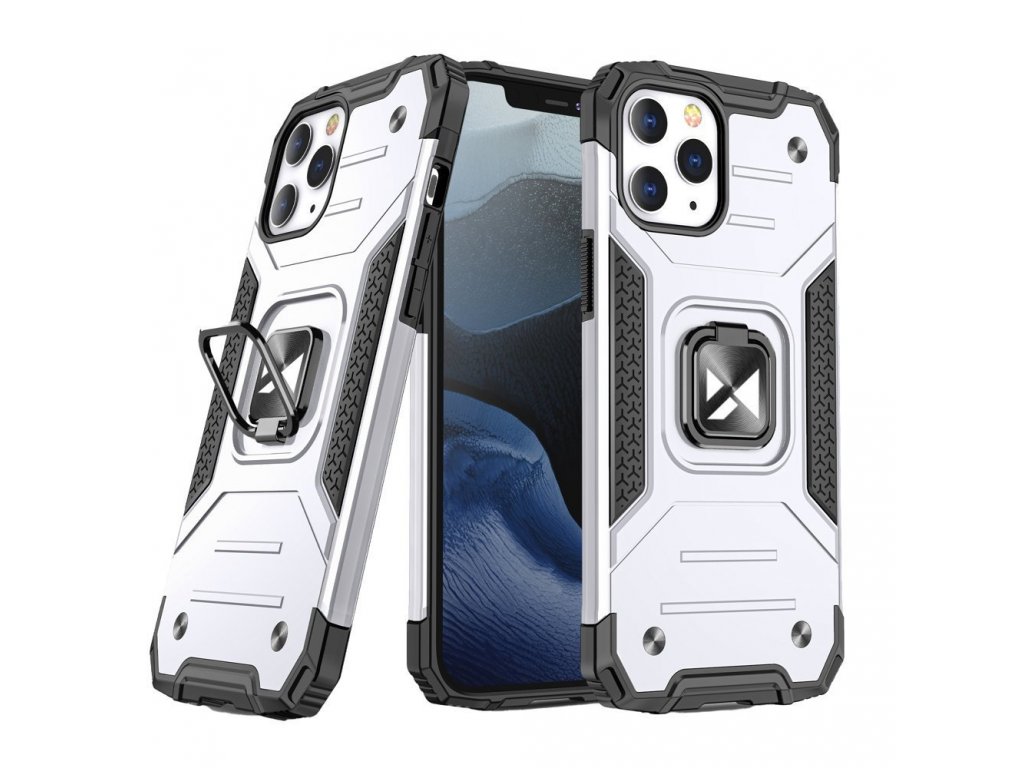 Ring Armor obrněný hybridní kryt + magnetický držák iPhone 12 Pro Max stříbrný