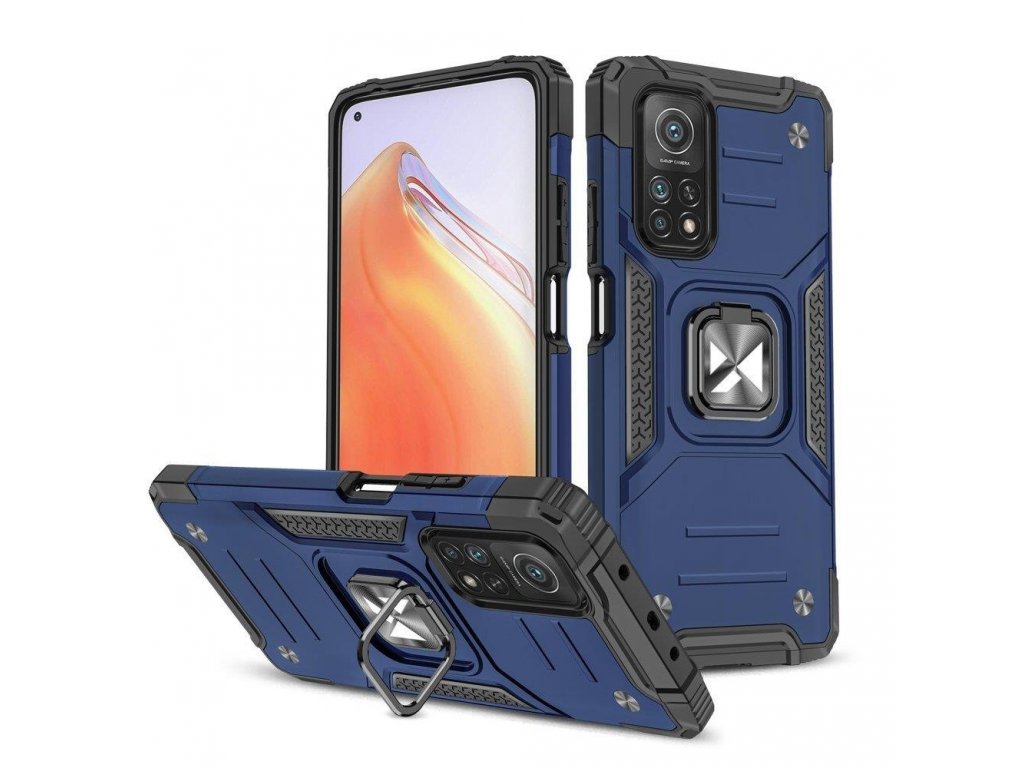 Ring Armor obrněný hybridní kryt + magnetický držák Xiaomi Redmi Note 11 Pro 5G (Čína) / Redmi Note 11 Pro+ 5G (Čína) / Mi 11i (Indie) / Mi 11i HyperCharge / Poco X4 NFC 5G modrý