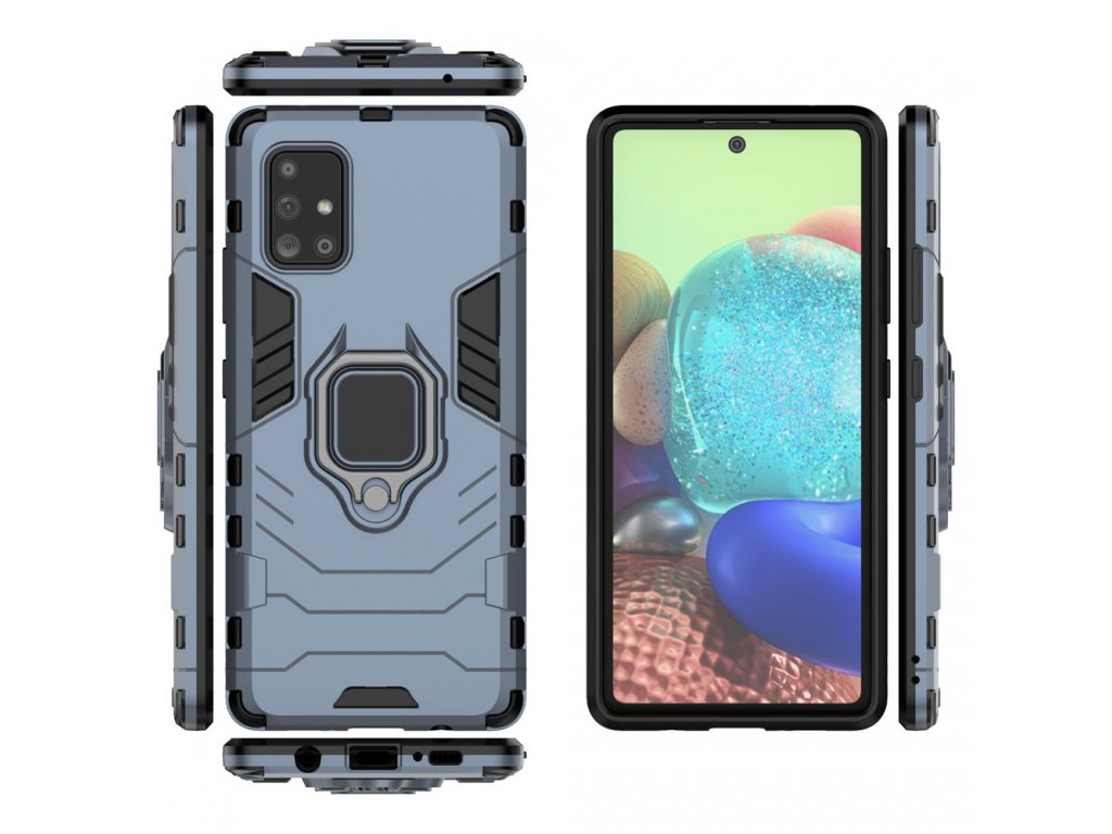 Ring Armor pancéřové hybridní pouzdro + magnetický úchyt Samsung Galaxy A71 5G modré