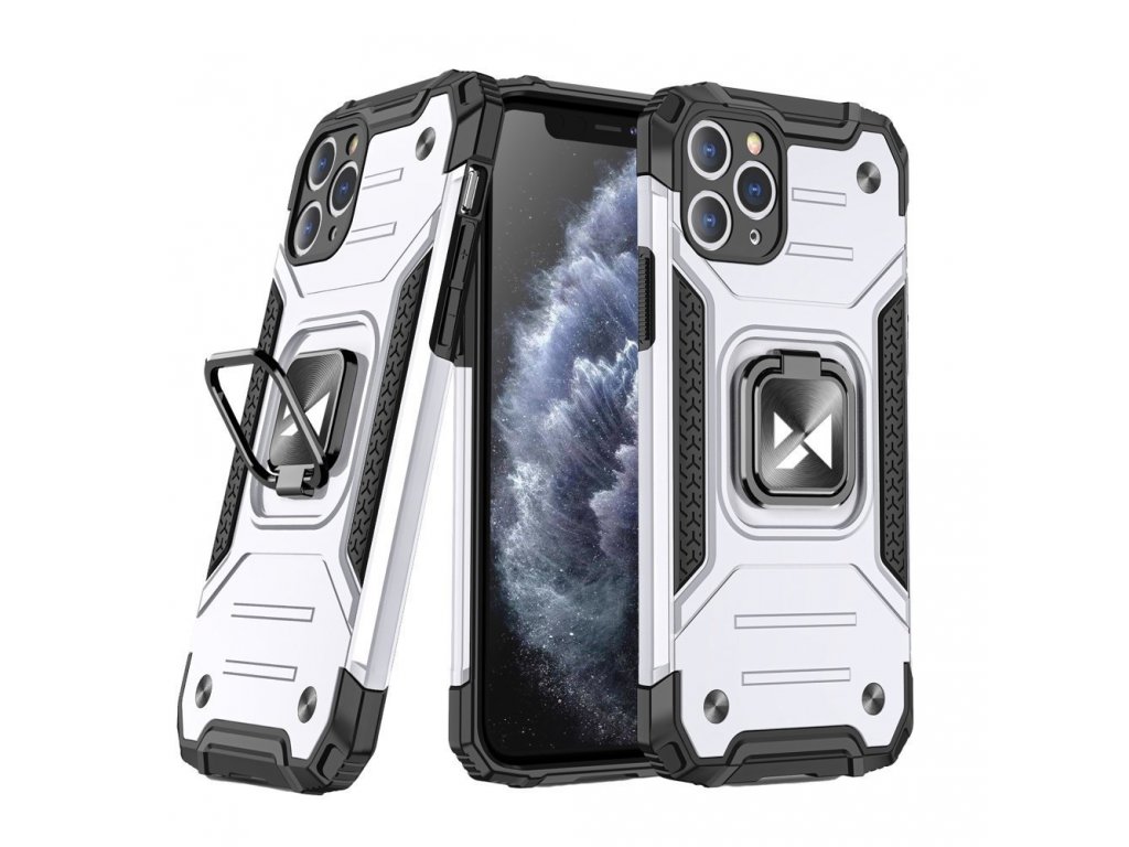 Ring Armor pancéřový hybridní kryt + magnetický držák iPhone 11 Pro stříbrný