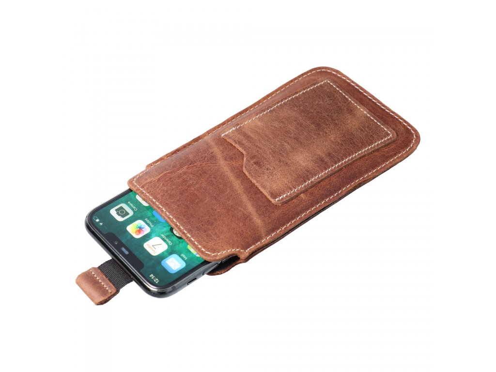 ROYAL Crazy Horse - Leather universal pull-up pocket / brown - Size 2XL+wide - SAMSUNG A12 / NOTE 9 / XIAOMI REDMI NOTE 10 PRO