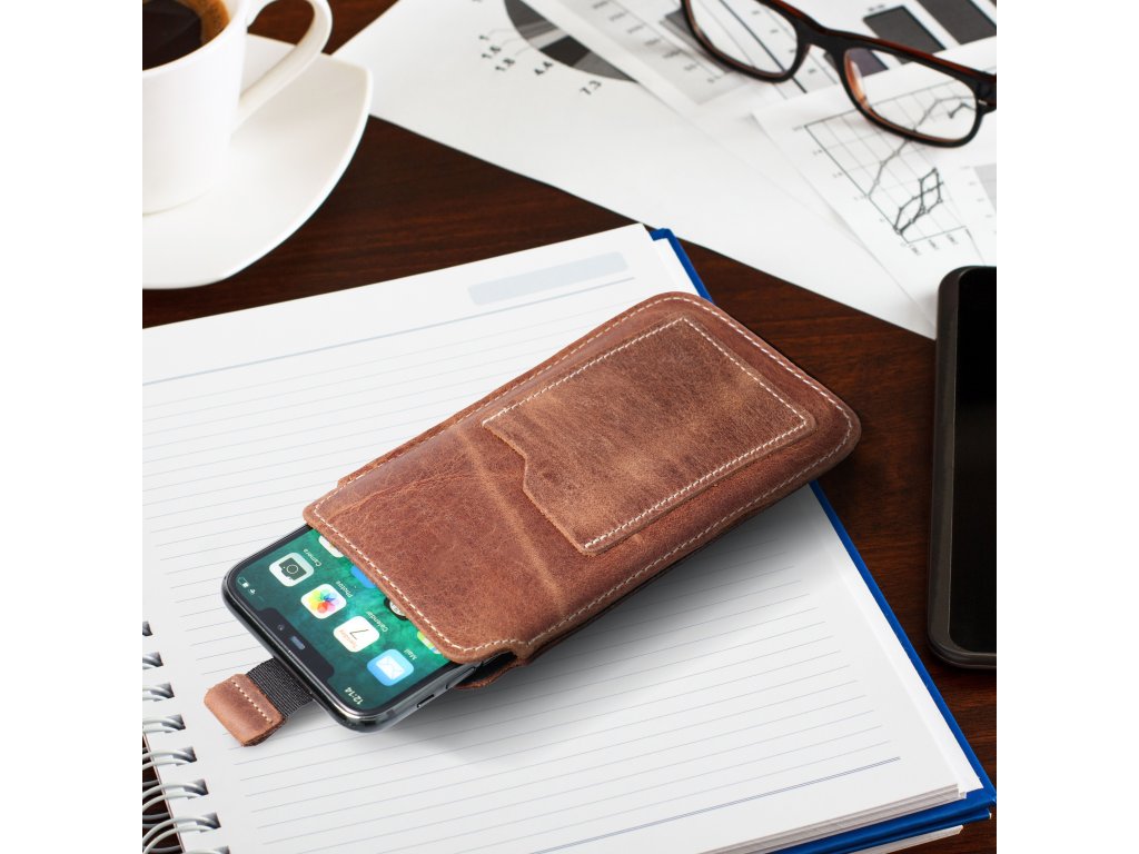 ROYAL Crazy Horse - Leather universal pull-up pocket / brown - Size 2XL+wide - SAMSUNG A12 / NOTE 9 / XIAOMI REDMI NOTE 10 PRO