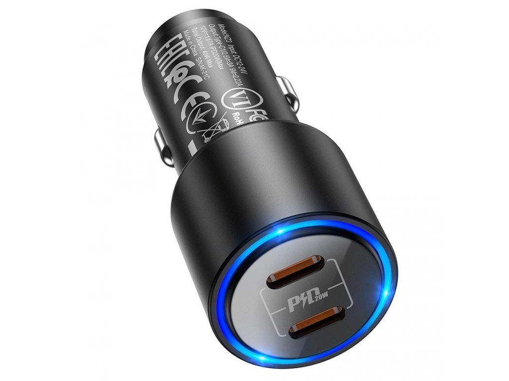 Rychlonabíječka do auta 2x konektor Type USB-C Clear Way Power Delivery - černá