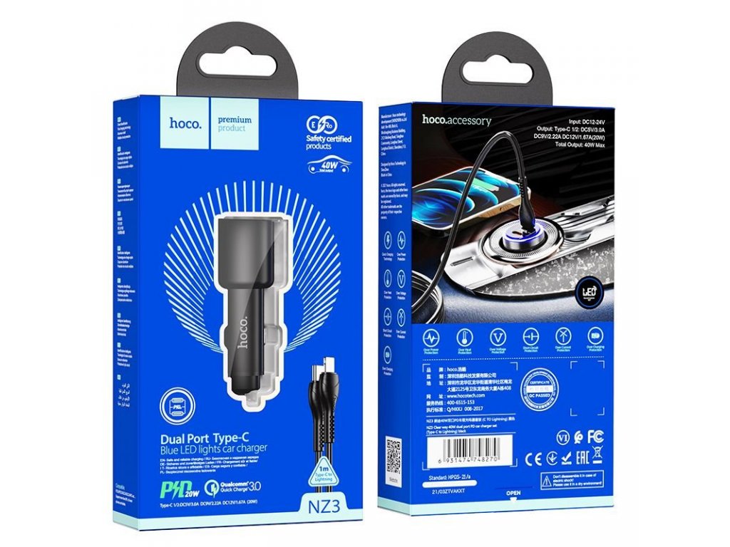 Rychlonabíječka do auta 2x konektor Type USB-C Clear Way Power Delivery - černá