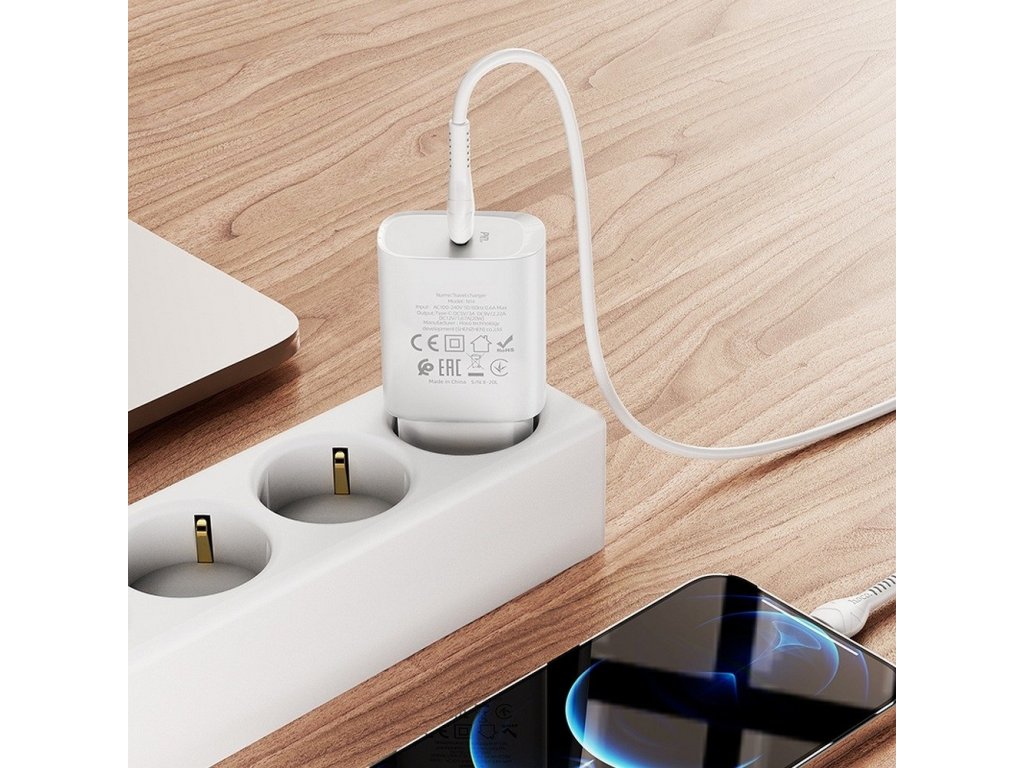 Rychlonabíječka s kabelem typu USB-C PD20W pro iPhone Lightning 8-pin N14 bílá