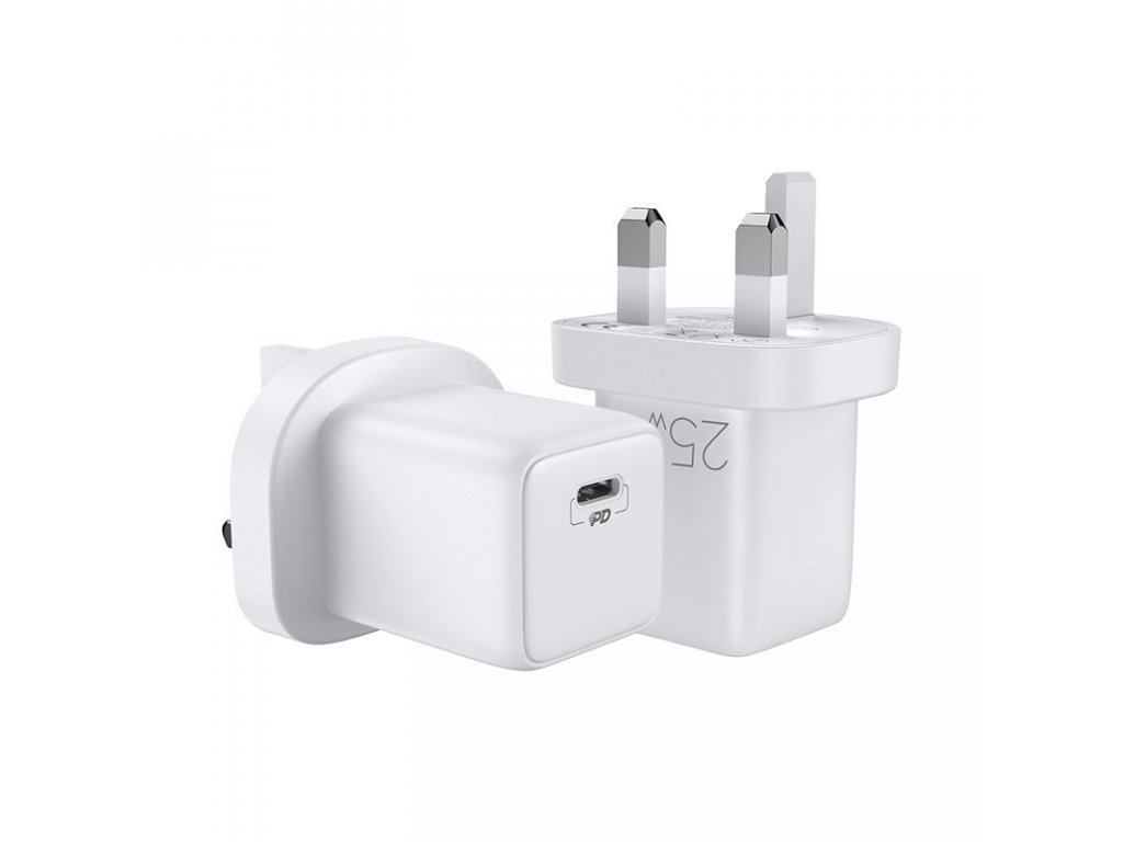 Rychlonabíječka typu USB-C 25W 3W UK zástrčka bílá (L-P251)