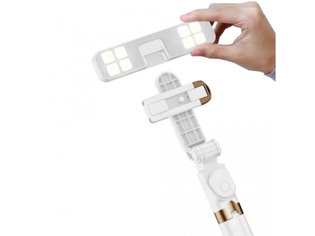 Sada / selfie držák s bluetooth dálkovým ovládáním LED RING bílý SSTR-20