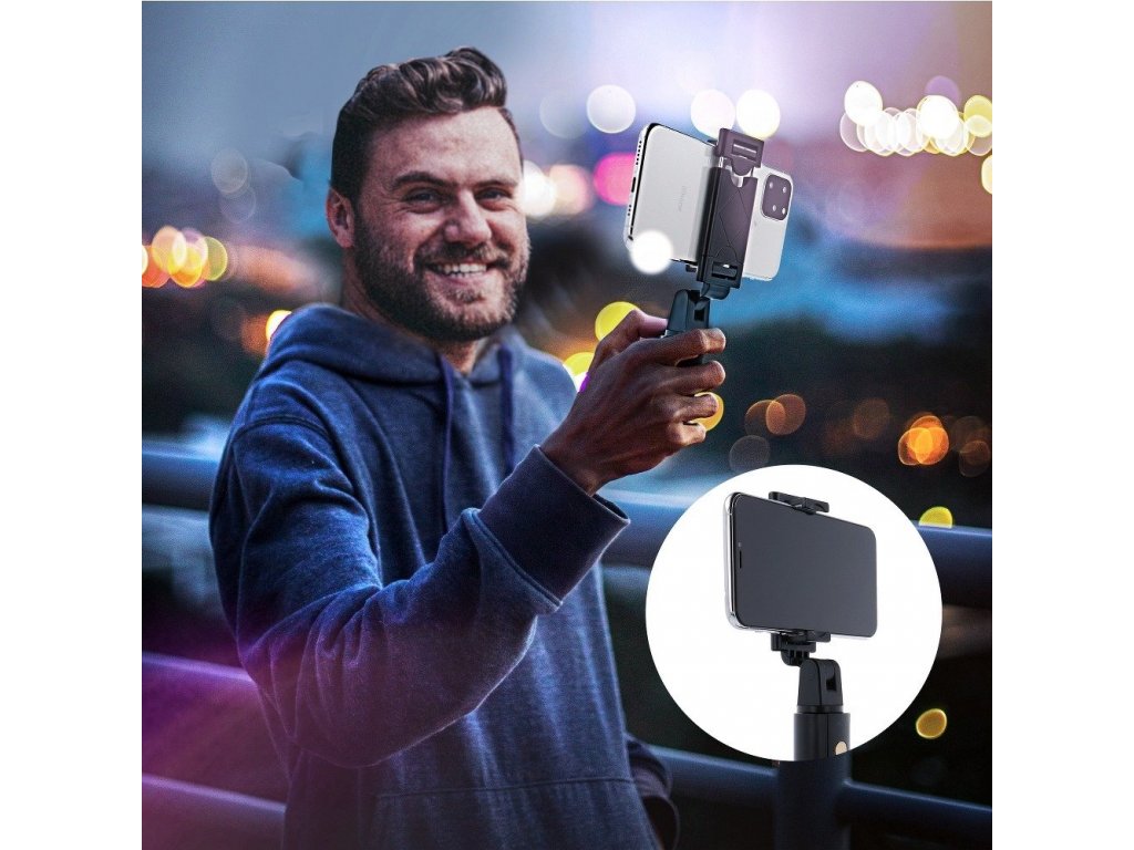 Selfie držák s bluetooth dálkovým ovládáním stativ K07 černý