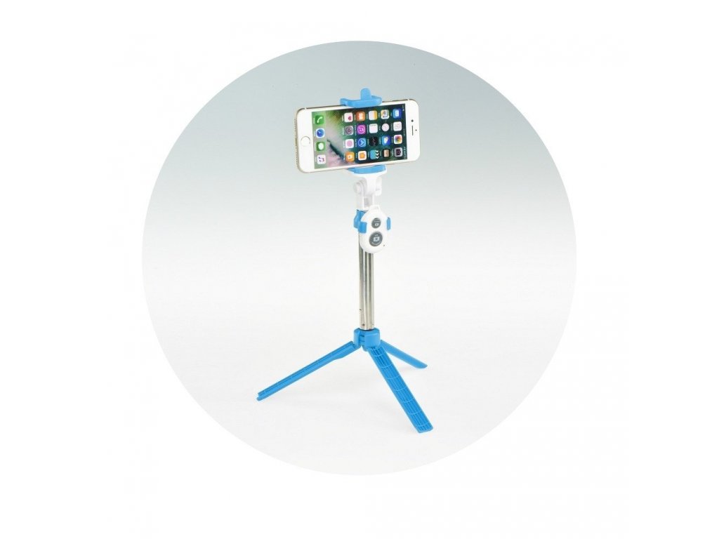 selfie držák s bluetooth dálkovým ovládáním stativ modrý