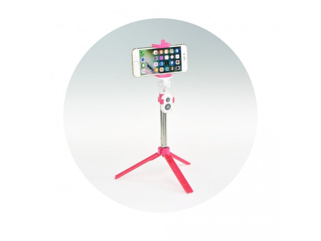 Selfie držák s bluetooth dálkovým ovládáním stativu růžový