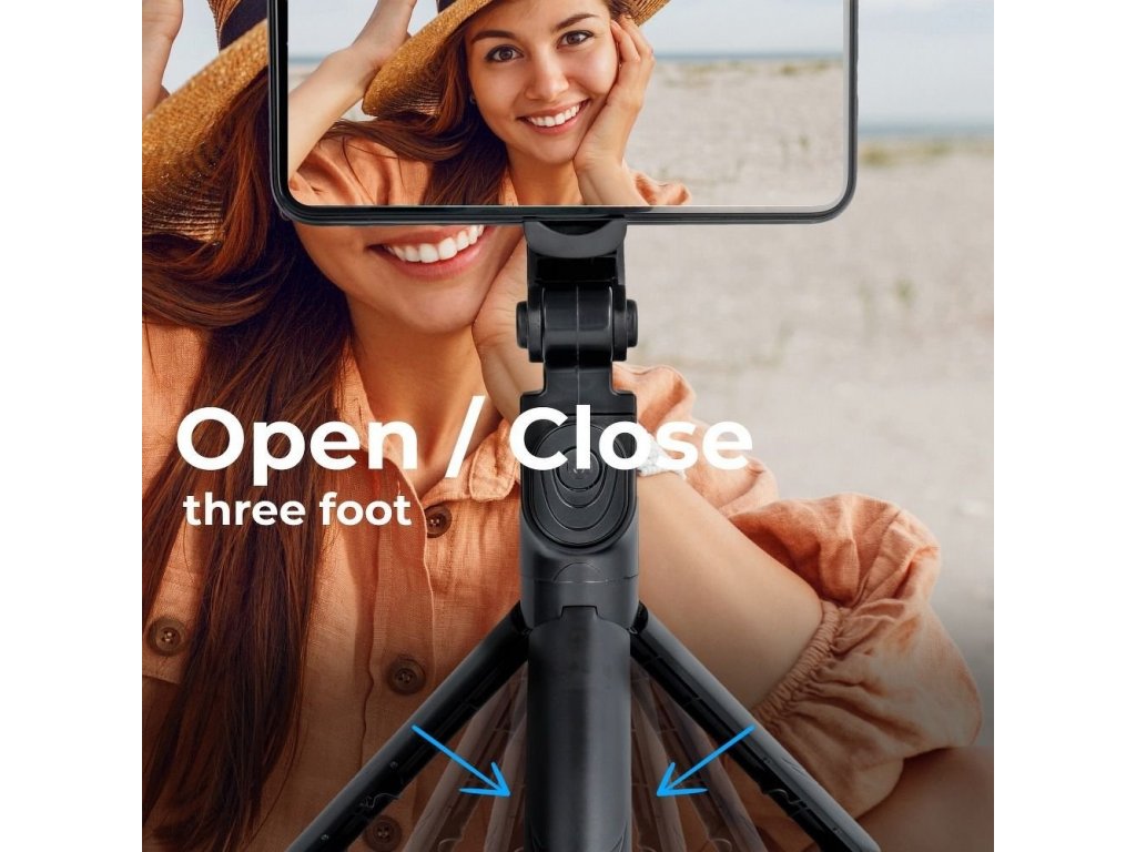 Selfie držák s bluetooth dálkovým ovládáním triopod se zrcadlem černý SSTR-11