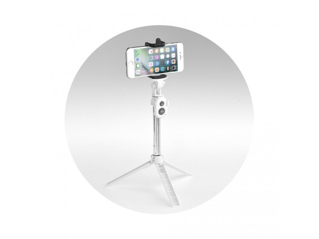 Selfie držák s dálkovým ovládáním stativu bluetooth bílý