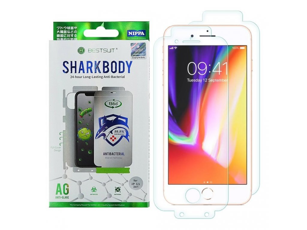 Shark Full Body Film antibakteriální ochranná fólie pro celý telefon (přední + zadní strana) iPhone 8 / iPhone 7 / iPhone SE 2020