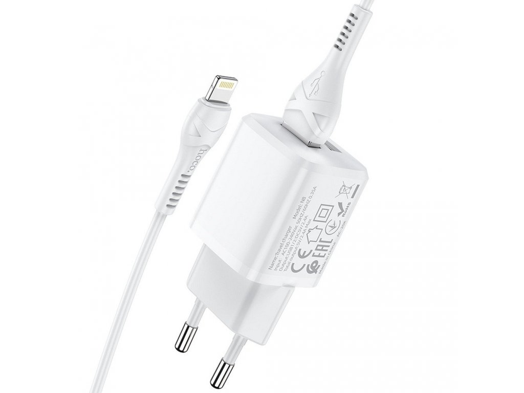 Síťová nabíječka 2xUSB + kabel pro Lightning 8-pin 2,4A N8 Briar bílá