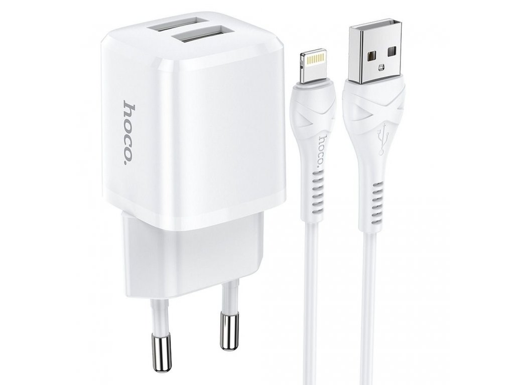 Síťová nabíječka 2xUSB + kabel pro Lightning 8-pin 2,4A N8 Briar bílá