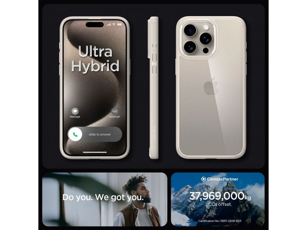 Kryt SPIGEN Ultra Hybrid pro IPHONE 15 PRO - světle šedý