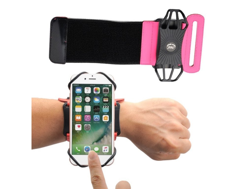 Sportovní běžecký pásek / armband na zápěstí pro telefon do 6'' palců růžový