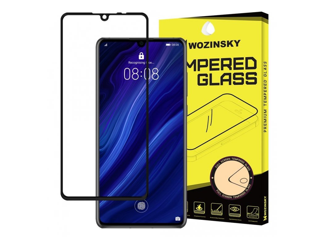 Super odolné tvrzené sklo Full Glue na celý displej s rámem Case Friendly Huawei P30 černé