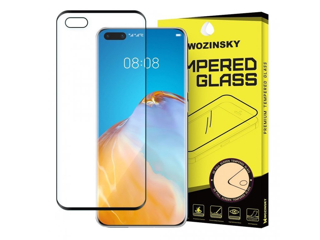 Super odolné tvrzené sklo Full Glue na celý displej s rámem Case Friendly Huawei P40 černé