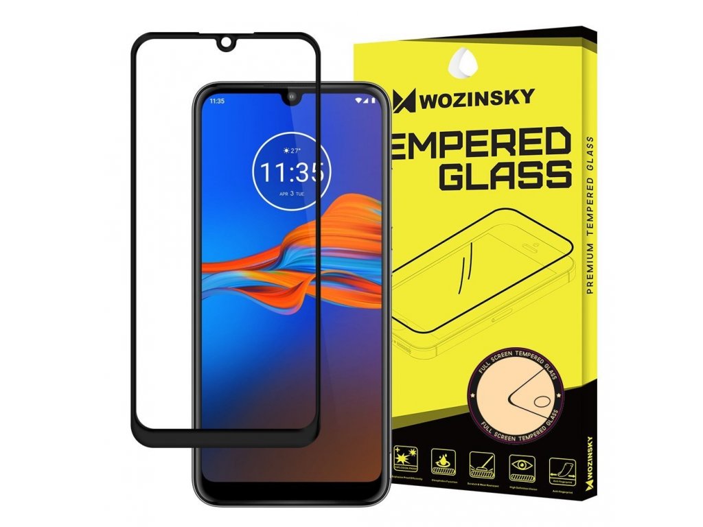 Super odolné tvrzené sklo Full Glue na celý displej s rámem Case Friendly Motorola Moto E6 Plus průsvitné