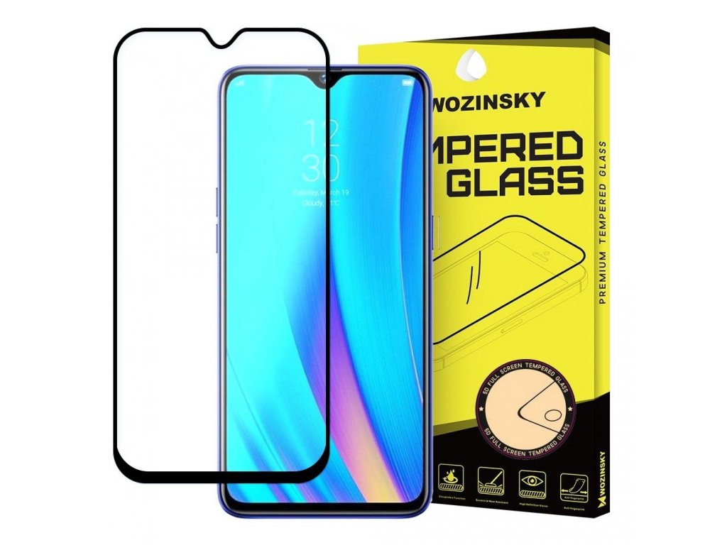 Super odolné tvrzené sklo Full Glue na celý displej s rámem Case Friendly Realme 3 Pro černé