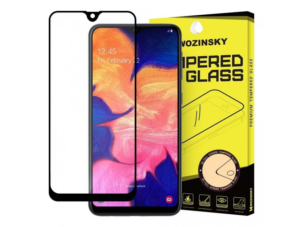 Super odolné tvrzené sklo Full Glue na celý displej s rámem Case Friendly Samsung Galaxy A10 černé