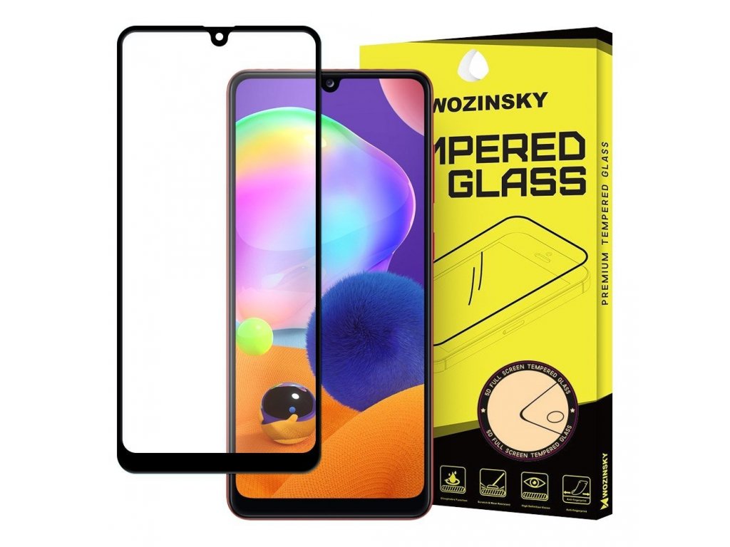 Super odolné tvrzené sklo Full Glue na celý displej s rámem Case Friendly Samsung Galaxy A31 černé