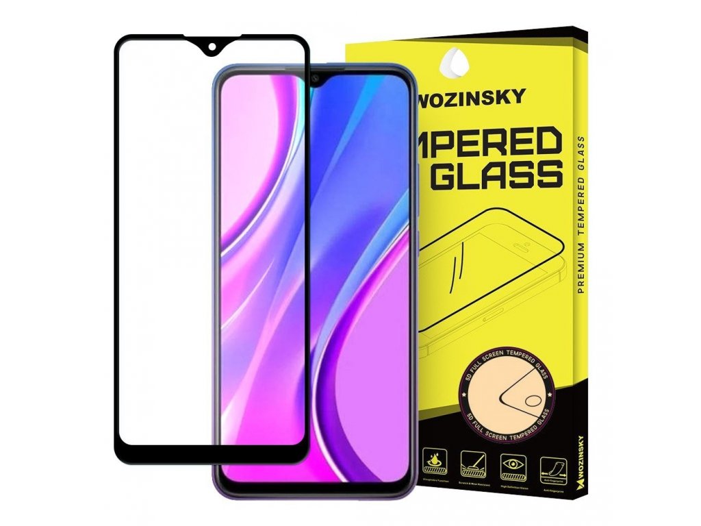 Super odolné tvrzené sklo Full Glue na celý displej s rámem Case Friendly Xiaomi Redmi 9 černé