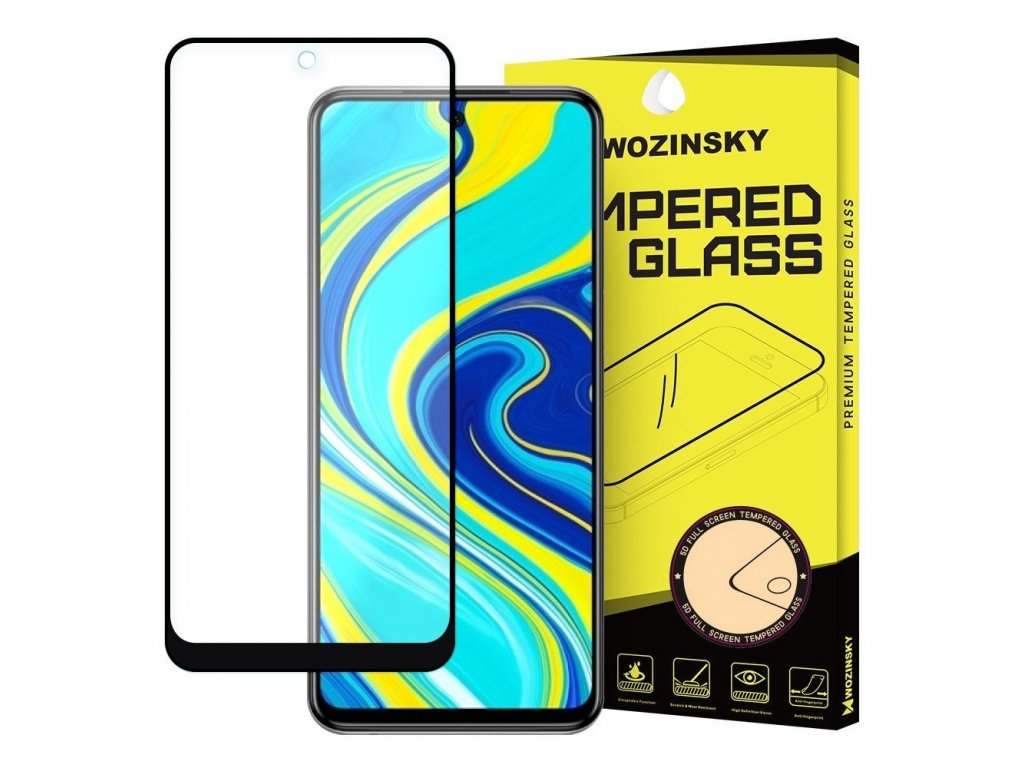 Super odolné tvrzené sklo Full Glue na celý displej s rámem Case Friendly Xiaomi Redmi Note 9S černé