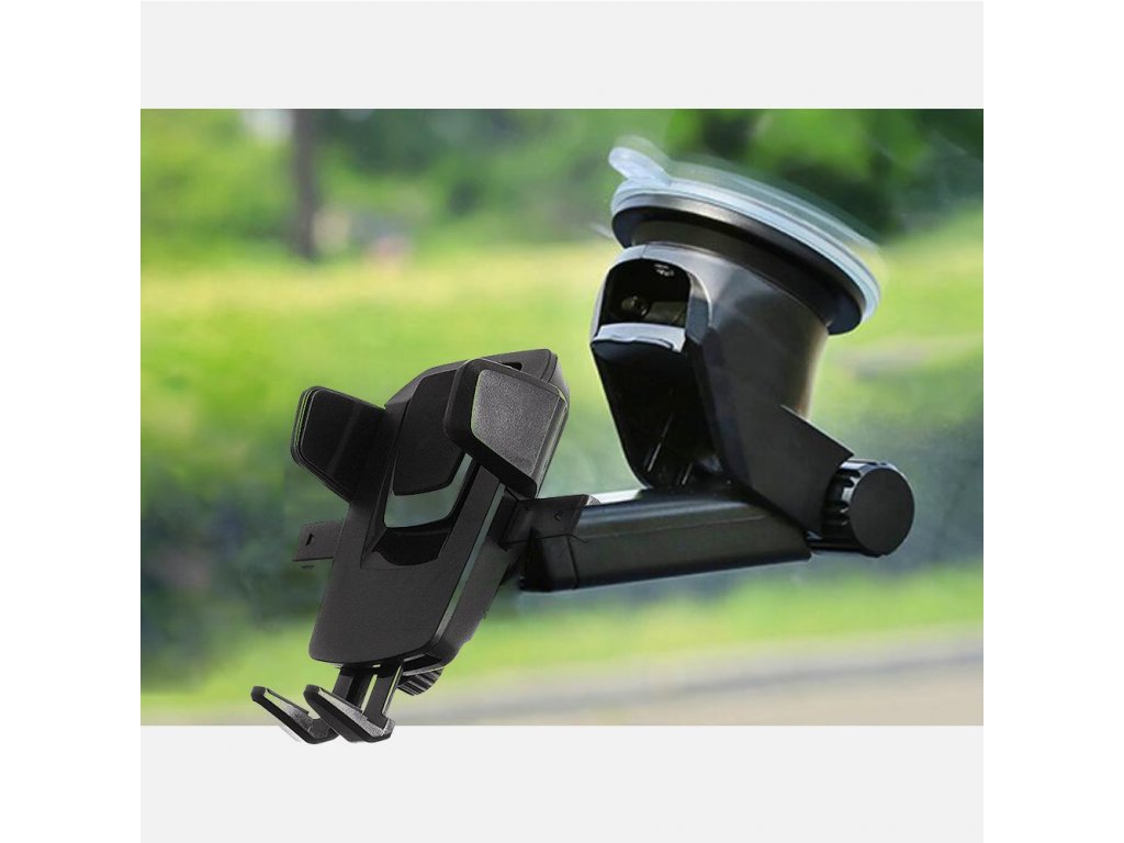 Teleskopický držák telefonu do auta na přístrojovou desku nebo čelní sklo - černý