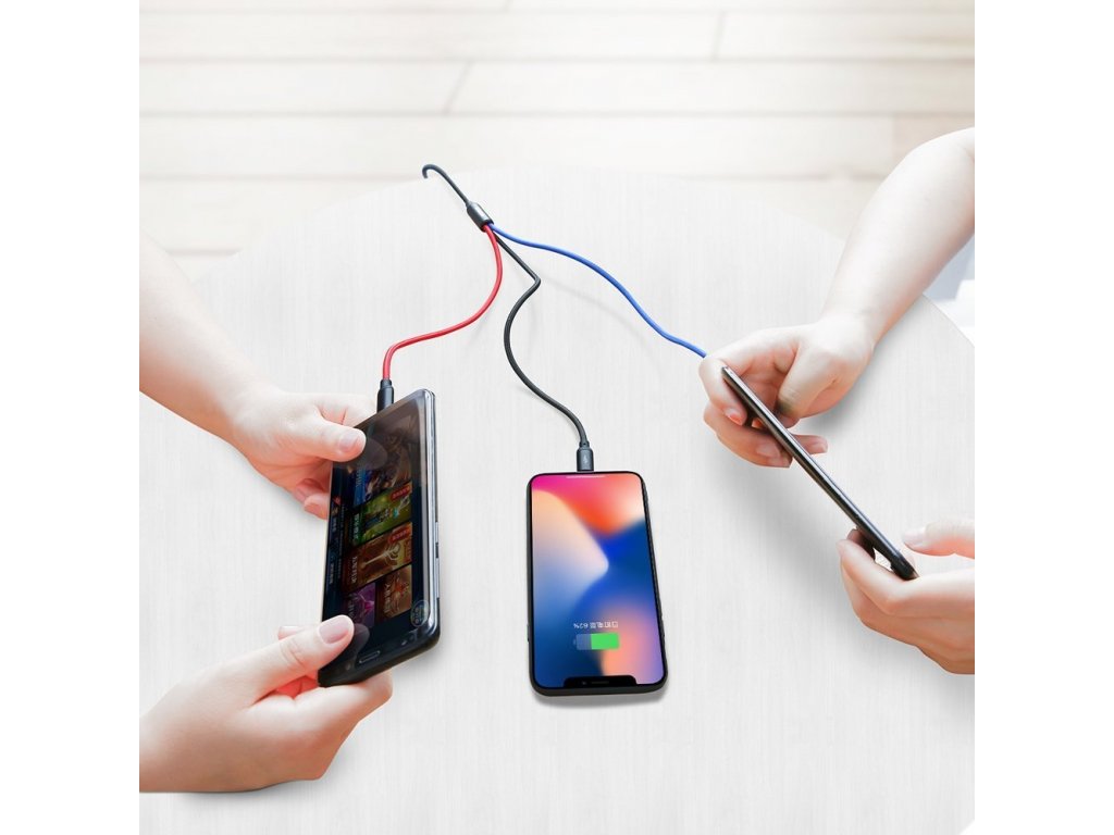 Three Primary Colors kabel 3v1 USB - micro USB / Lightning / USB-C v nylonovém opletení 3.5A 1,2M černý (CAMLT-BSY01)