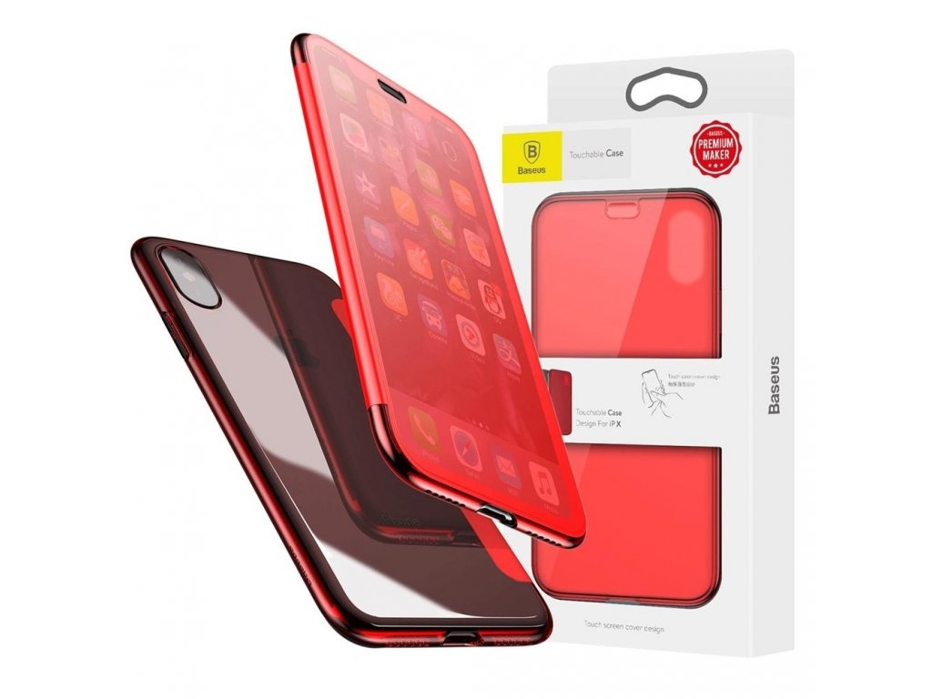 Touchable Case gelové pouzdro s tvrzeným sklem iPhone X červené