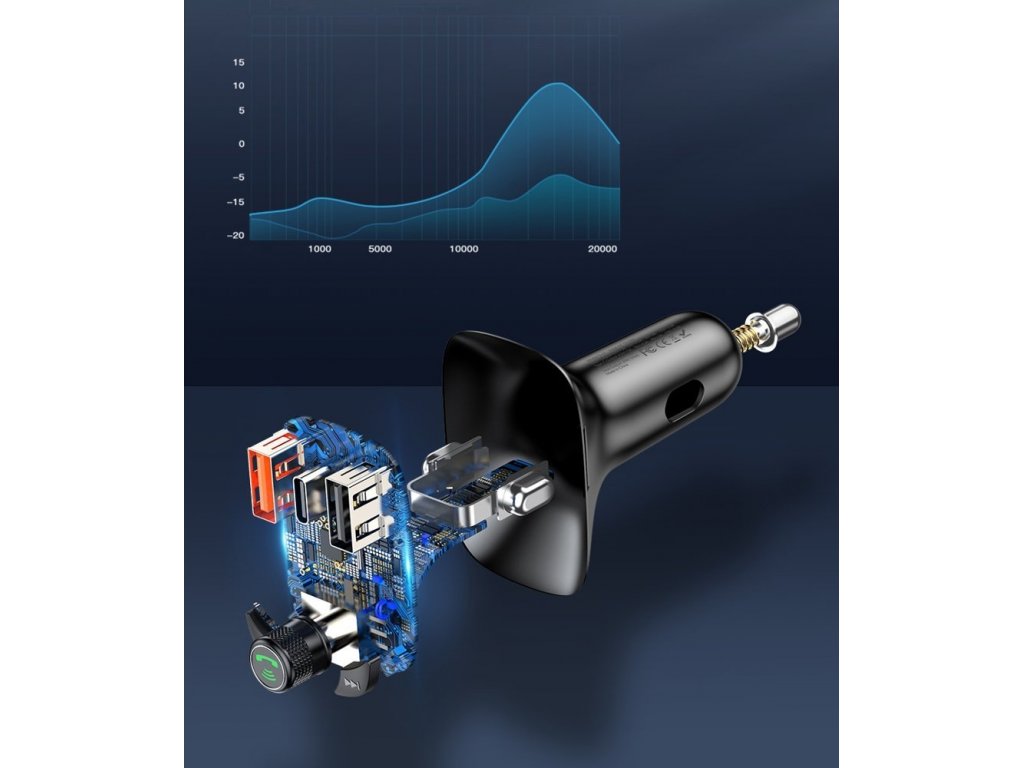 Transmiter FM Bluetooth 5.0 nabíječka do auta PPS Quick Charge QC4.0 Power Delivery USB Typ C / micro SD 5A 36W černá (CCTM-B01)