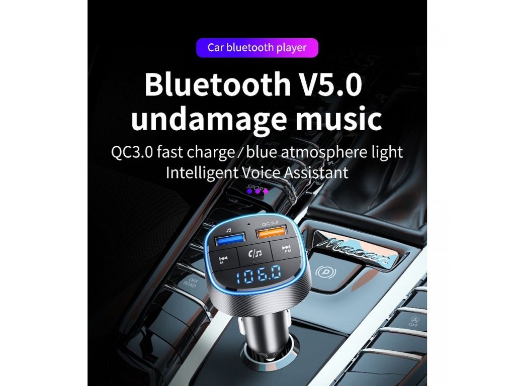 Vysílač FM MP3 bluetooth 5.0 + čtečka karet TF + 2xUSB QC3.0 BC57